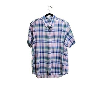 Ralph Lauren Men's XL Plaid Pink Blue Luxury Cotton Short Sleeves